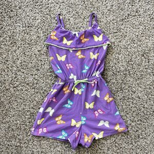 Extremely Me Girl’s Size 6X Purple Sleeveless Shorts Romper Colorful Butterflies